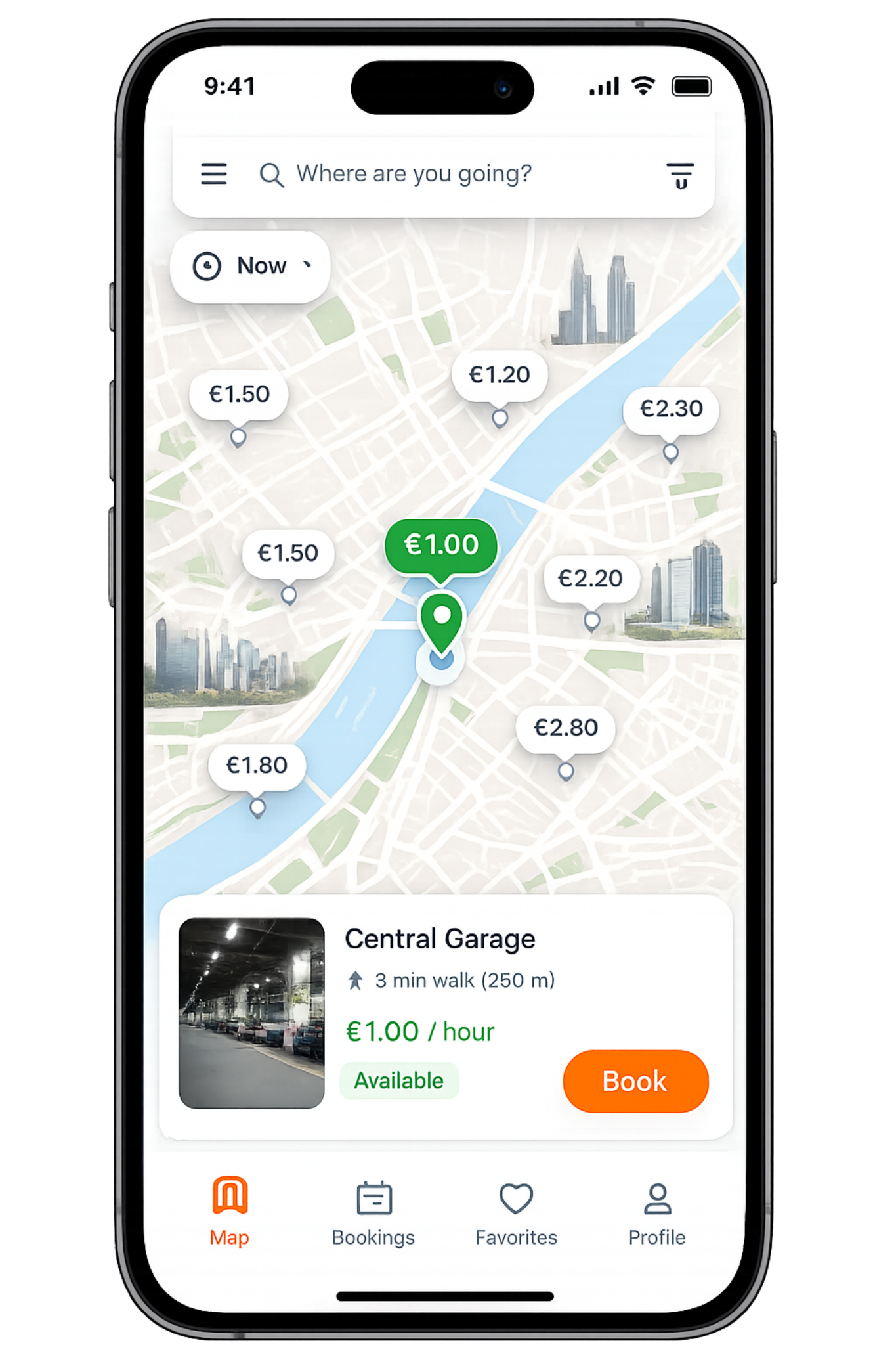 Parking app on smartphone